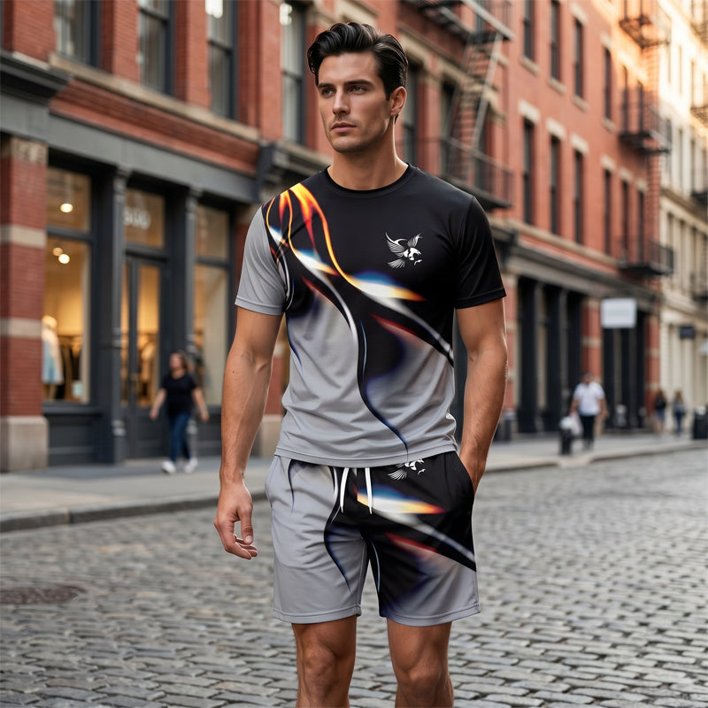 🎁2026 New Arrivals 50% OFF💥Men's Abstract Print T-Shirt and Shorts Set
