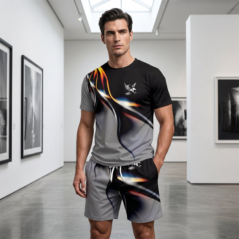 🎁2026 New Arrivals 50% OFF💥Men's Abstract Print T-Shirt and Shorts Set