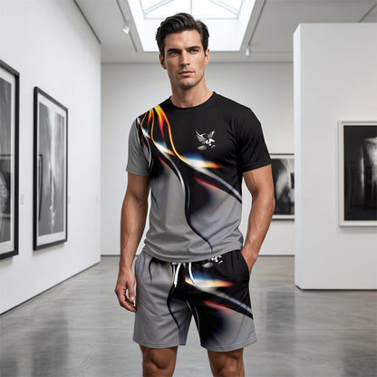 🎁2026 New Arrivals 50% OFF💥Men's Abstract Print T-Shirt and Shorts Set