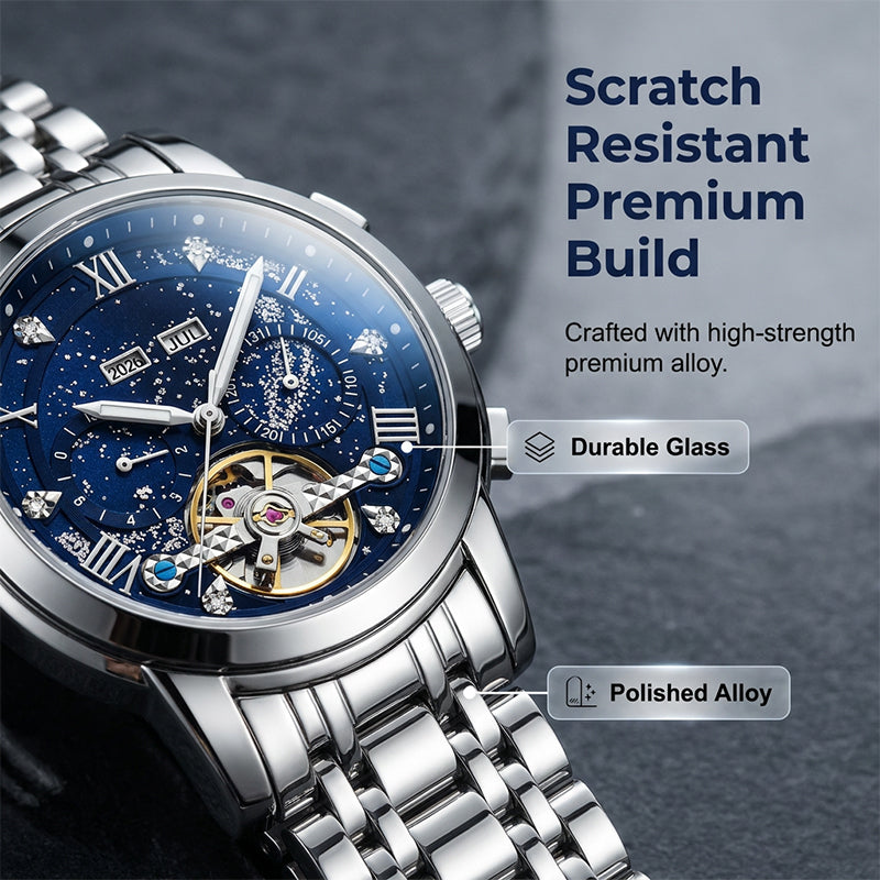 ⌚ Men’s Automatic Mechanical Watch – Open-Heart Dial, Stainless Steel Strap & 30M Water Resistance
