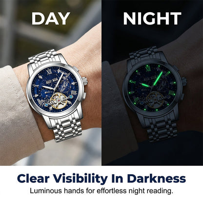 ⌚ Men’s Automatic Mechanical Watch – Open-Heart Dial, Stainless Steel Strap & 30M Water Resistance