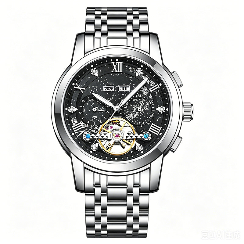 ⌚ Men’s Automatic Mechanical Watch – Open-Heart Dial, Stainless Steel Strap & 30M Water Resistance