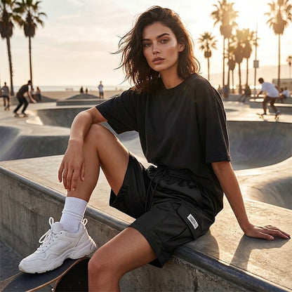 👖✨ Cargo-short voor dames met elastische tailleband en trekkoord 🎀🌸