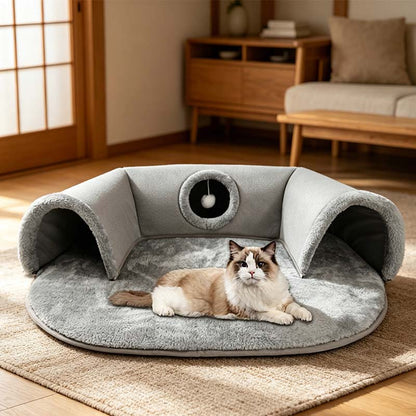 🐱 53% OFF NOW! 🛏️ Plush 2-in-1 Cat Tunnel Bed – Collapsible, scratch-resistant & cozy – combines hideaway tunnel with soft sleeping pad – perfect for play, rest & pouncing 🐾