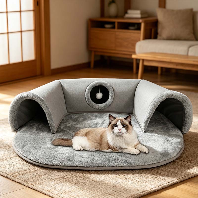😻 40% OFF! 🛏️ Plush 2-in-1 Cat Tunnel Bed – Collapsible, scratch-resistant & cozy – combines hideaway tunnel with soft sleeping pad – perfect for play, rest & pouncing 🐾