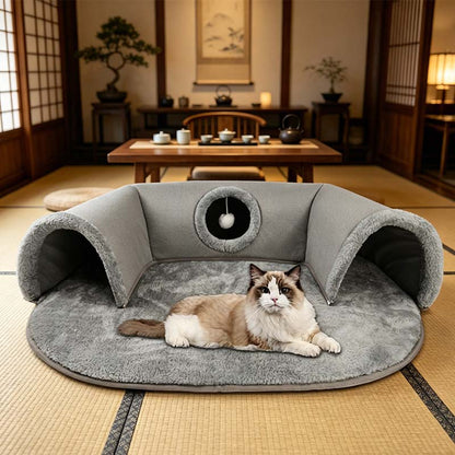 🐱 53% OFF NOW! 🛏️ Plush 2-in-1 Cat Tunnel Bed – Collapsible, scratch-resistant & cozy – combines hideaway tunnel with soft sleeping pad – perfect for play, rest & pouncing 🐾