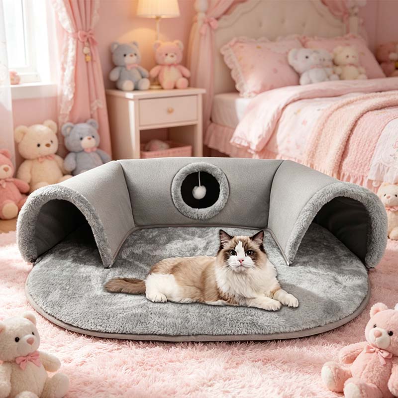 😻 40% OFF! 🛏️ Plush 2-in-1 Cat Tunnel Bed – Collapsible, scratch-resistant & cozy – combines hideaway tunnel with soft sleeping pad – perfect for play, rest & pouncing 🐾