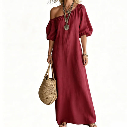 ⏰ 50% OFF✨Women's One-Shoulder Puff Sleeve Maxi Dress