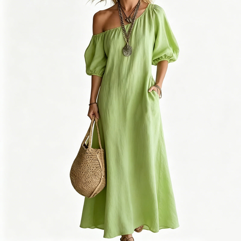 ⏰ 50% OFF✨Women's One-Shoulder Puff Sleeve Maxi Dress