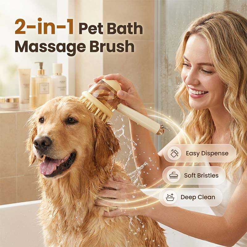 🐶💧 Pet Shampoo Dispensing Brush🚿 – Soft Silicone Scrub for Easier Bath Time