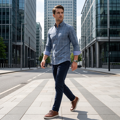 🎁2026 New Arrivals 50% OFF💥Men's Modern Fit Windowpane Shirt – Tailored cut, breathable cotton & classic check – perfect for office, smart casual or summer events ✨