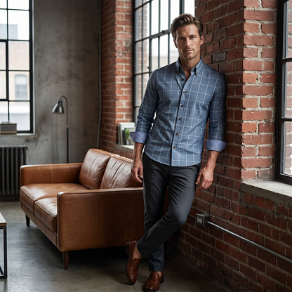 🎁2026 New Arrivals 50% OFF💥Men's Modern Fit Windowpane Shirt – Tailored cut, breathable cotton & classic check – perfect for office, smart casual or summer events ✨