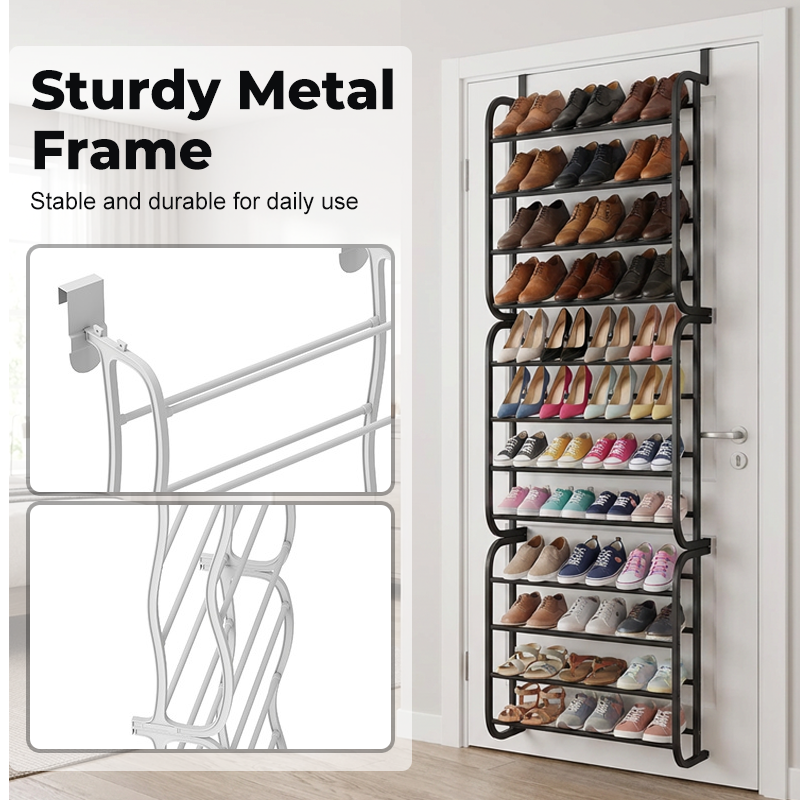 Over-the-Door Shoe Rack Organizer – 24 pockets & tool-free install – Fits standard doors, holds up to 24 pairs ✨
