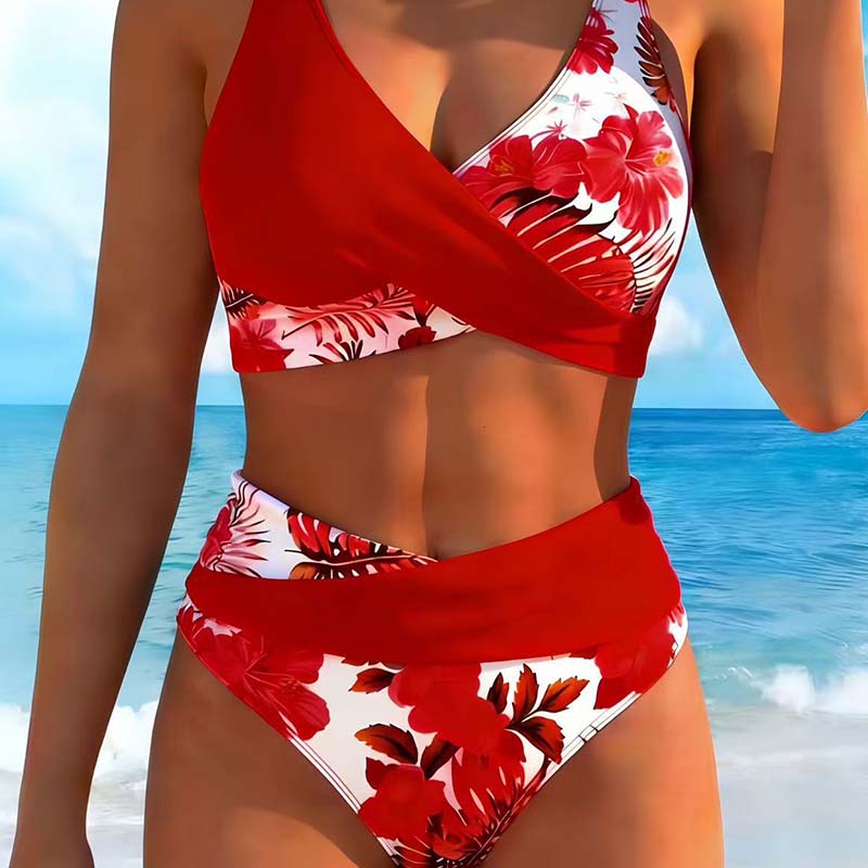 👙 50% OFF NOW ! 💐 Women's Floral Print High Waist Bikini Set – Elegant floral pattern, flattering high waist design, soft fabric, perfect for beach & pool days ☀️