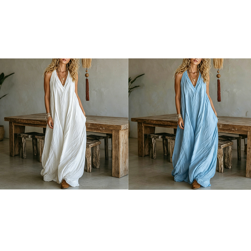 Casual mouwloze maxi-jurk met V-hals voor dames