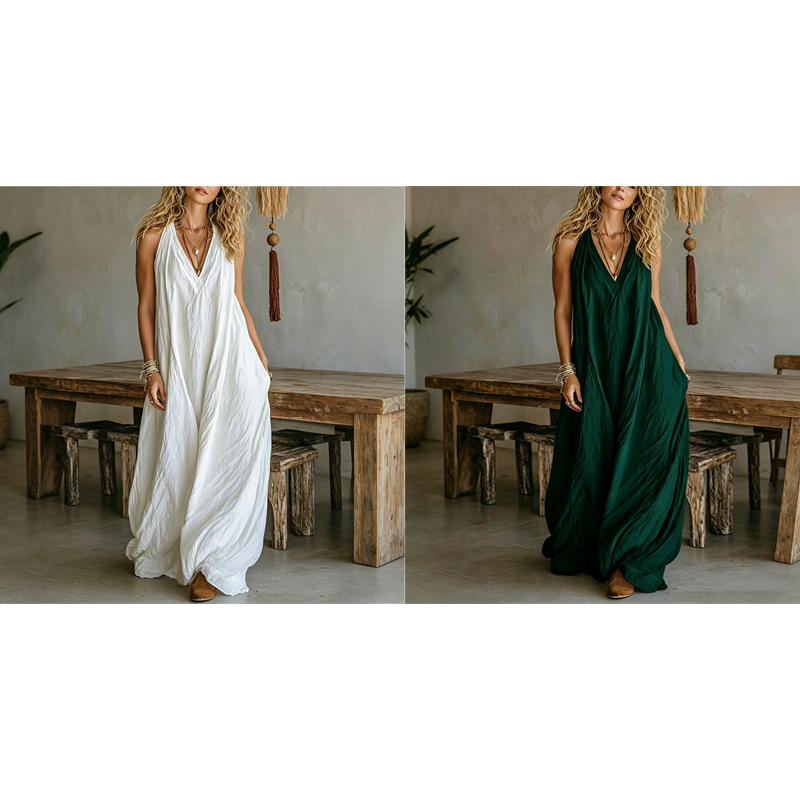 Casual mouwloze maxi-jurk met V-hals voor dames