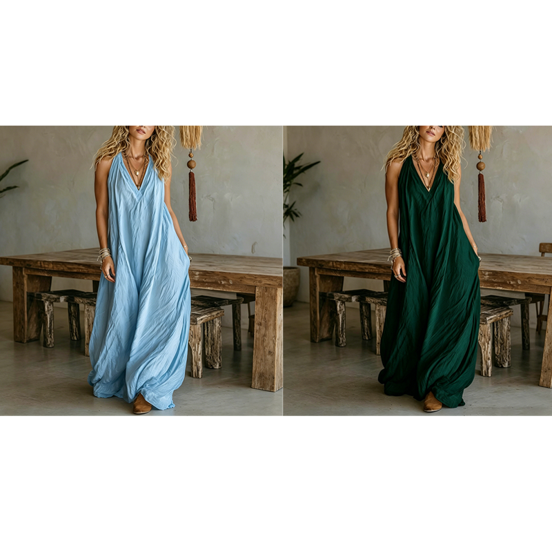 Casual mouwloze maxi-jurk met V-hals voor dames
