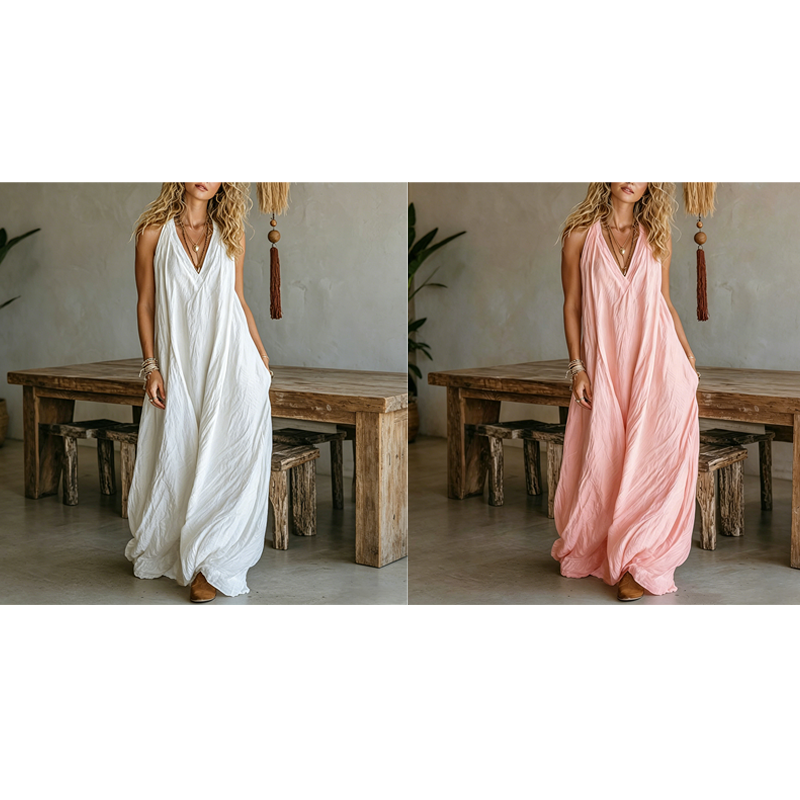 Casual mouwloze maxi-jurk met V-hals voor dames