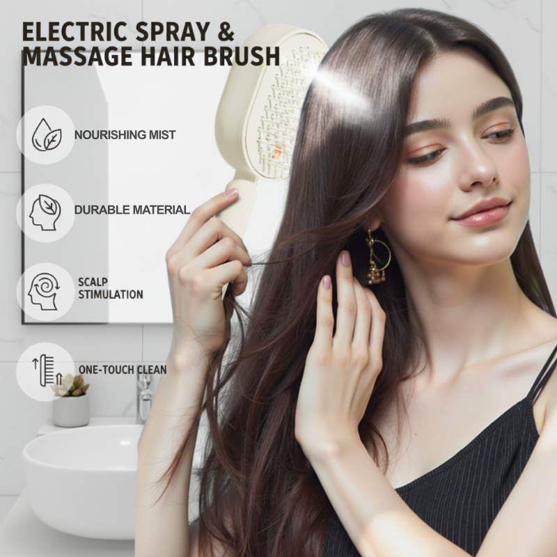💖LAST DAY SALE 50% OFF💁‍♀️✨Electric Spray Air Cushion Massage Comb💨| Self-Cleaning Anti-Tangle ✨ | Perfect for Dry, Brittle Hair 💧🌟