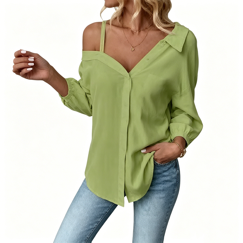 👚 50% OFF NOW! 🔥 Off-Shoulder Button-Up Top – Crinkle texture & relaxed fit – 5 colours, sizes S-XL – perfect for summer, beach or casual chic 🌊