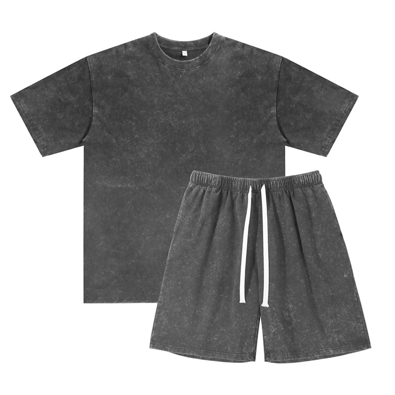Men's Vintage Style T-Shirt and Solid Color Shorts Set