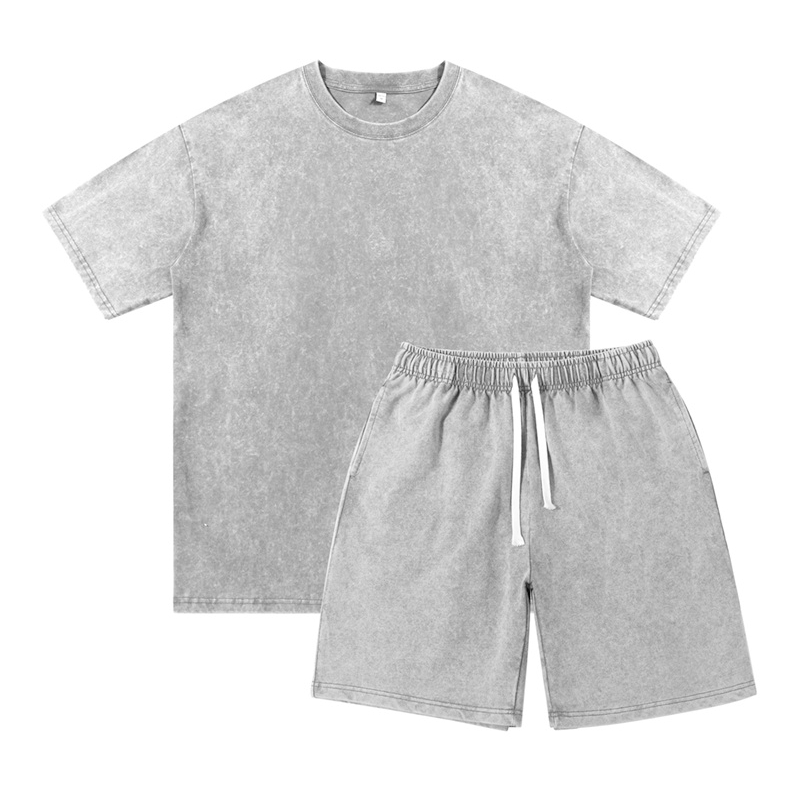 Men's Vintage Style T-Shirt and Solid Color Shorts Set