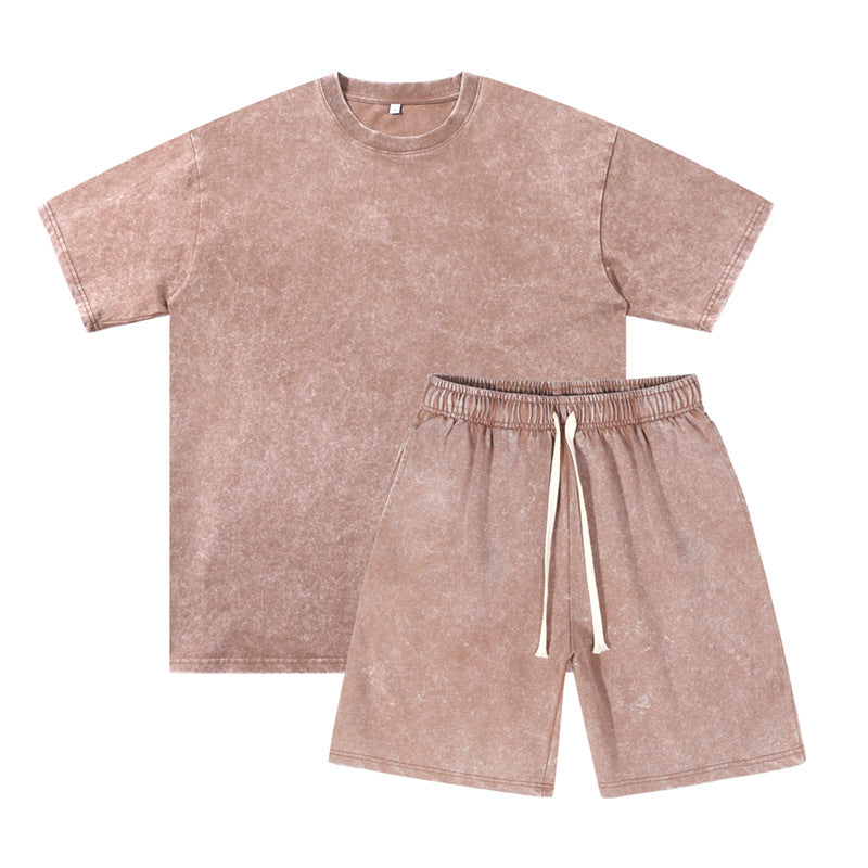 Men's Vintage Style T-Shirt and Solid Color Shorts Set
