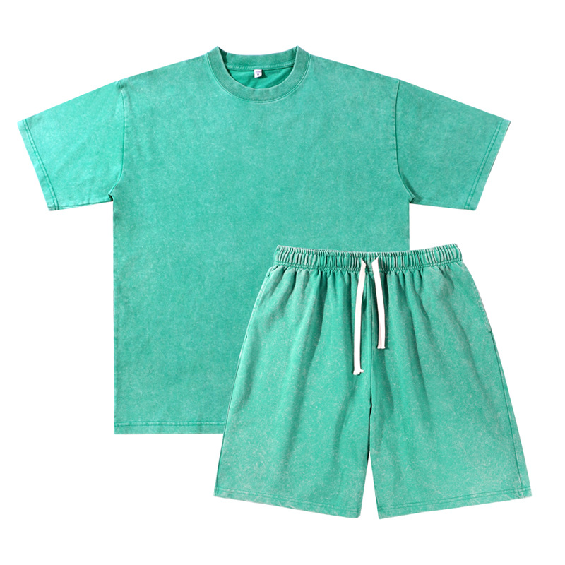 Men's Vintage Style T-Shirt and Solid Color Shorts Set