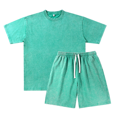 Men's Vintage Style T-Shirt and Solid Color Shorts Set