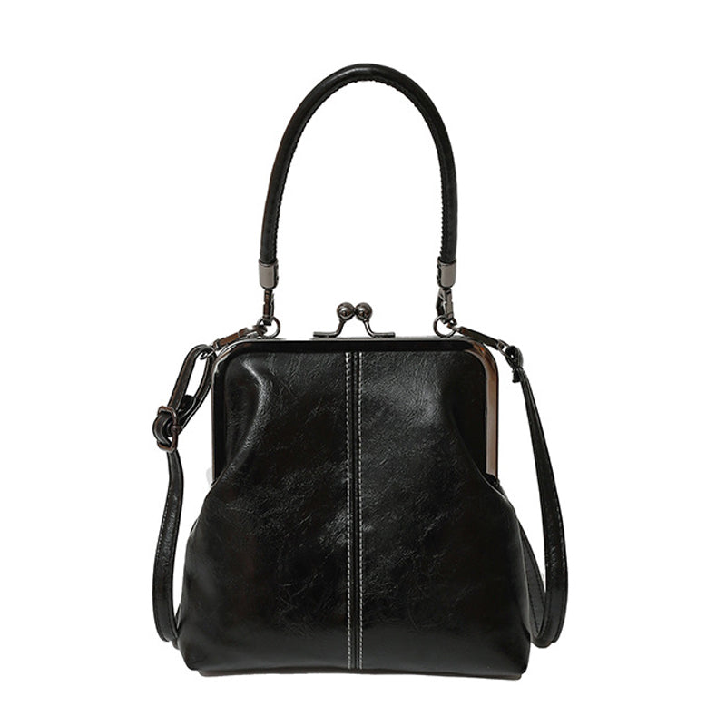 💋 Women's Kiss Lock Crossbody Bag with Top Handle – Vintage brass closure & structured shape – Removable strap, perfect for daily outings or dinner dates 👜 ✨