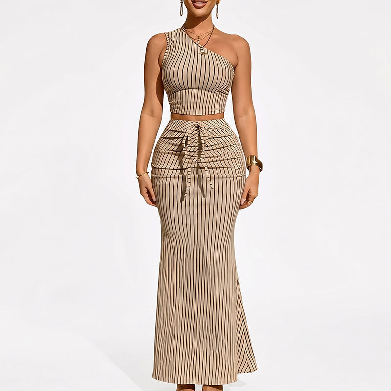 🌸 50% OFF NOW! 🌸Elegant Asymmetrical Crop Top and High-Waist Skirt Set