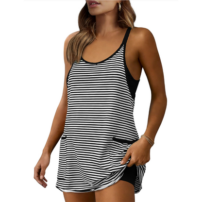 ⏰️🔥【50% Korting】🔥Gestreepte Tankini Jurk Dames | Met Zakken | 2-delige Set👗