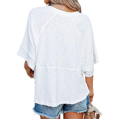 ☀️2026 HOT SALE 50% OFF💃🌸  Women's Solid Color Splicing Loose Five Points Flare Sleeve T-Shirt