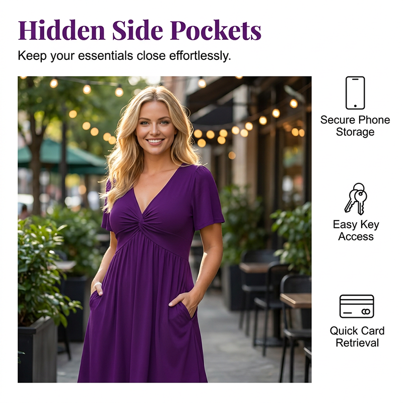 📢📢50% OFF !! ⏰Elegant V-Neck Twist Front Dress with Pockets
