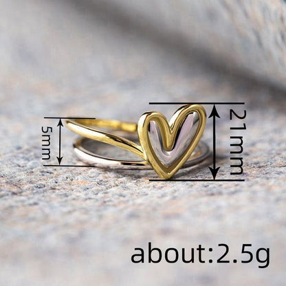 💍 Two-Tone Layered Heart Ring – Gold & Silver Finish, Puffy Heart Design & Stacked Band Style