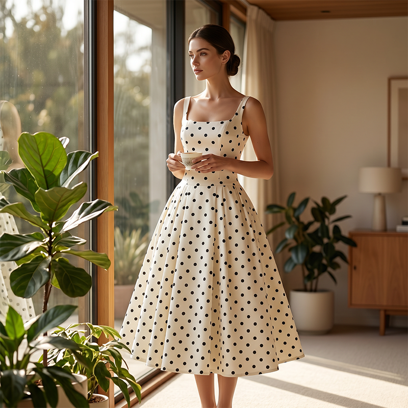 🔥 58% OFF 👗 Retro Polka Dot A-Line Dress – Elegant Square Neck, Flattering A-Line Silhouette & Lightweight Feel ✨