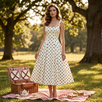 🔥 58% OFF 👗 Retro Polka Dot A-Line Dress – Elegant Square Neck, Flattering A-Line Silhouette & Lightweight Feel ✨