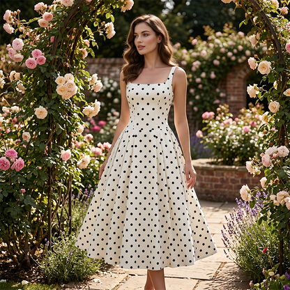 🔥 58% OFF 👗 Retro Polka Dot A-Line Dress – Elegant Square Neck, Flattering A-Line Silhouette & Lightweight Feel ✨
