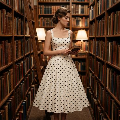 🔥 58% OFF 👗 Retro Polka Dot A-Line Dress – Elegant Square Neck, Flattering A-Line Silhouette & Lightweight Feel ✨