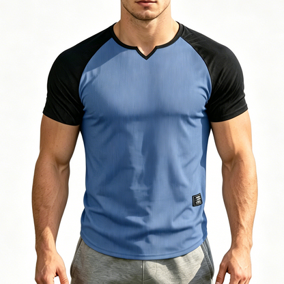 💪 50% OFF 👕 Men’s Two-Tone Athletic T-Shirt – V-Notch Collar, Raglan Sleeve Design & All-Day Comfort 🔥