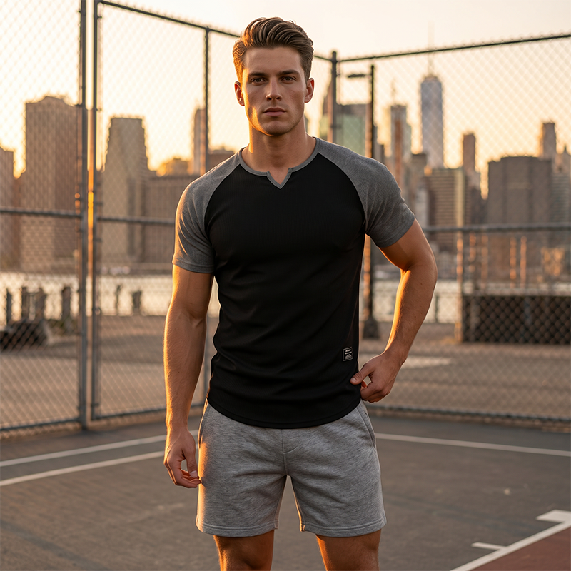 Men's V-Notch Raglan Sleeve Athletic T-Shirt