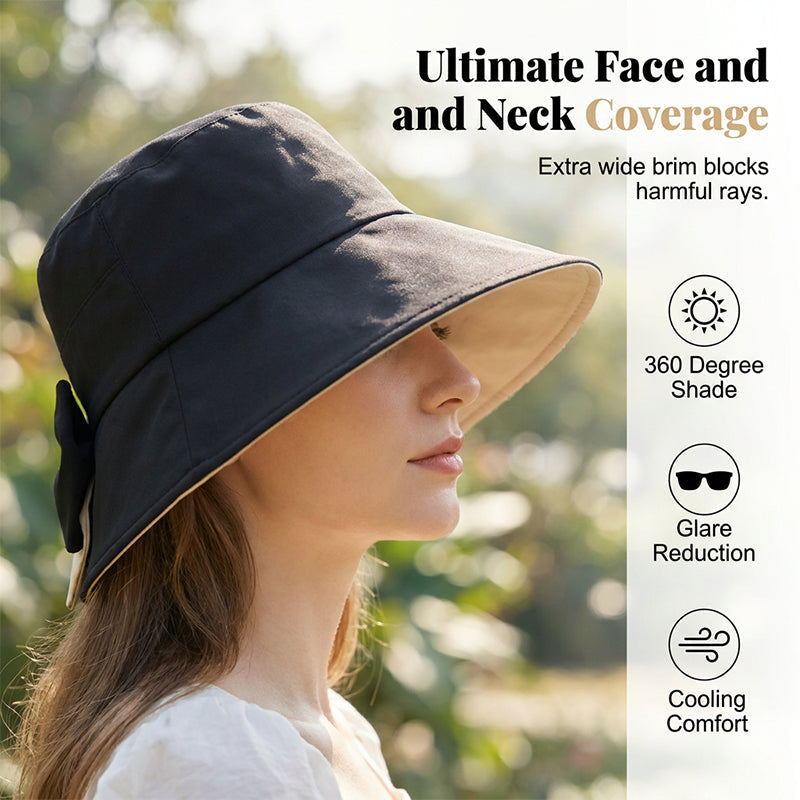🌞📢50% OFF !! 👒 Women's Bowknot Wide Brim Sun Protective Hat – Adjustable Bowknot, Lightweight & UV Protection 🌸