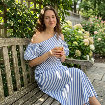 Women’s Elegant Striped Off-Shoulder Dress 🍁– Flattering Fit, Timeless Stripes & Effortless Summer Style ✨