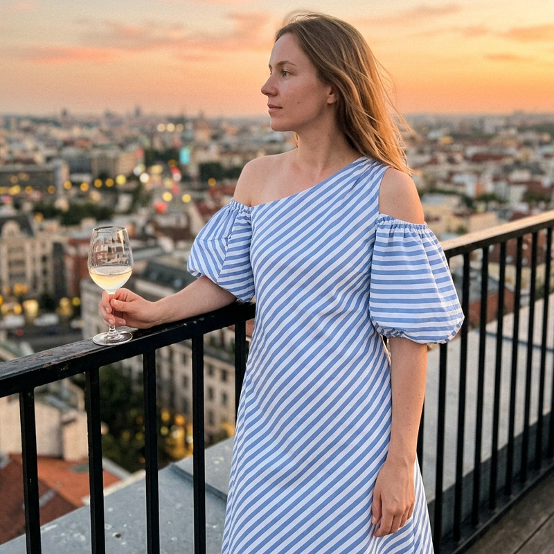 Women’s Elegant Striped Off-Shoulder Dress 🍁– Flattering Fit, Timeless Stripes & Effortless Summer Style ✨