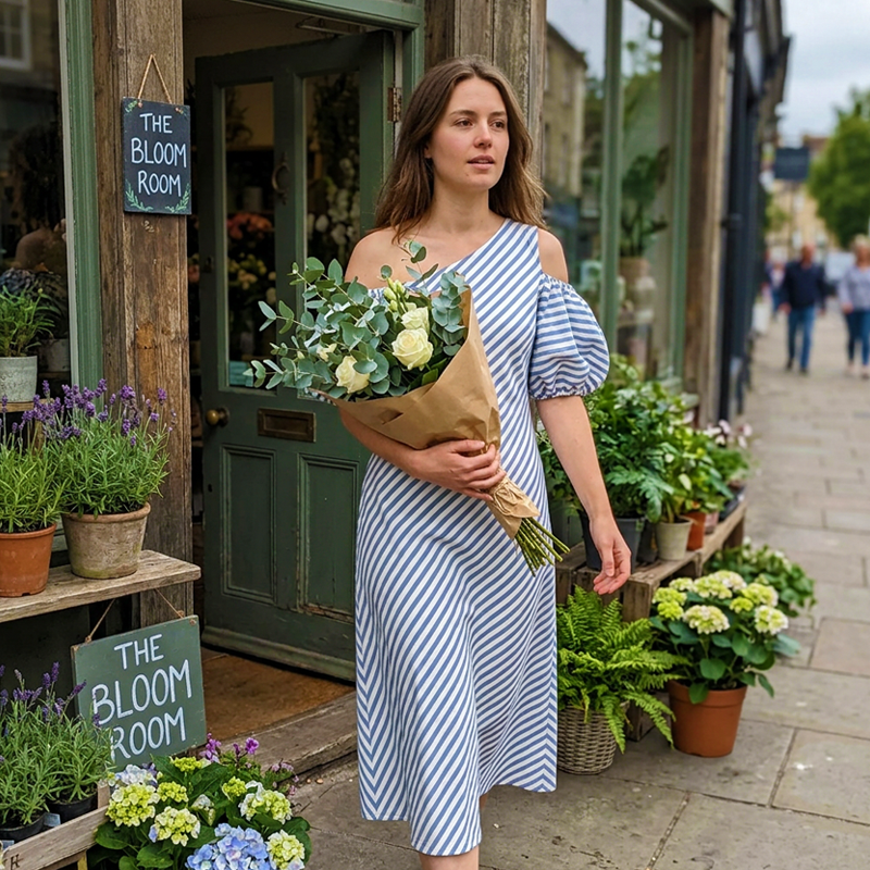 Women’s Elegant Striped Off-Shoulder Dress 🍁– Flattering Fit, Timeless Stripes & Effortless Summer Style ✨