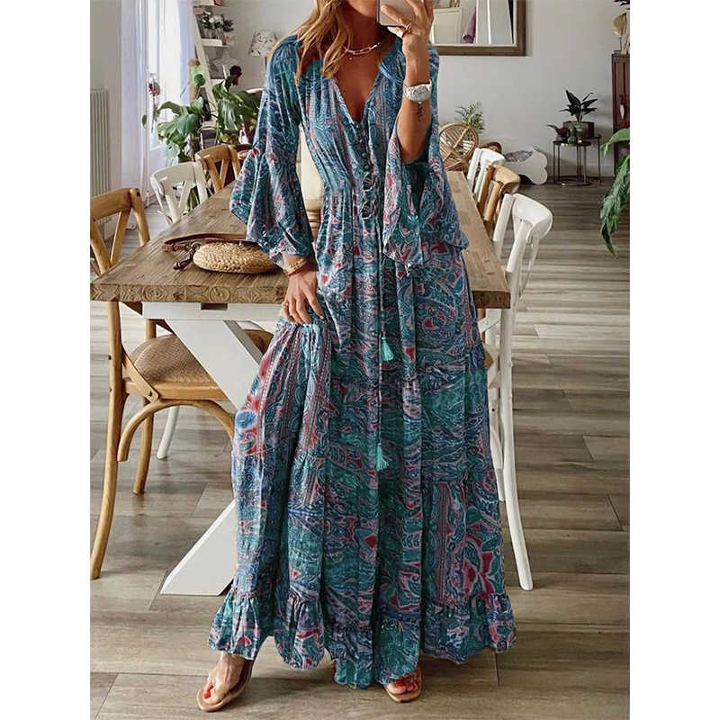 🦋 SUMMER ESCAPE SALE 🌼 Women’s Bohemian Floral Maxi Dress | Tiered Hem, Soft Fabric & Romantic Beach Look
