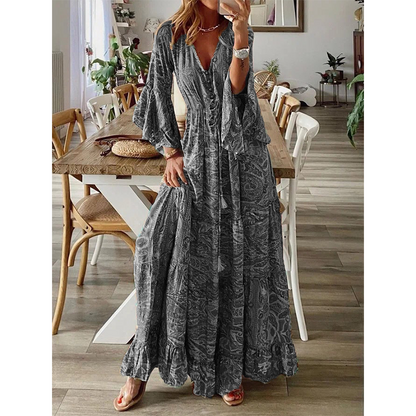 🦋 SUMMER ESCAPE SALE 🌼 Women’s Bohemian Floral Maxi Dress | Tiered Hem, Soft Fabric & Romantic Beach Look