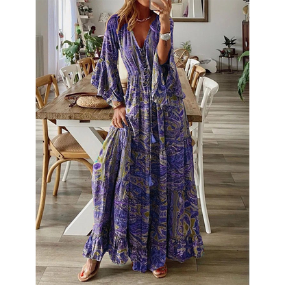 🦋 SUMMER ESCAPE SALE 🌼 Women’s Bohemian Floral Maxi Dress | Tiered Hem, Soft Fabric & Romantic Beach Look