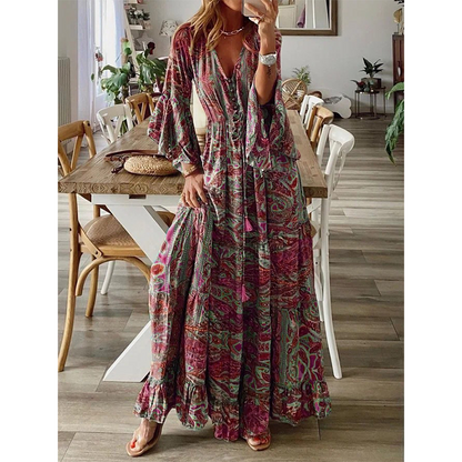 🦋 SUMMER ESCAPE SALE 🌼 Women’s Bohemian Floral Maxi Dress | Tiered Hem, Soft Fabric & Romantic Beach Look