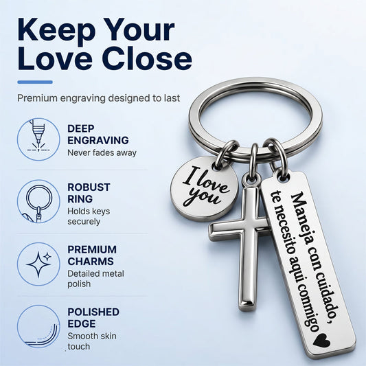 ⏳Time-Limited Special buy 1 get 1 free!⏰Stainless Steel Cross Keychain – ‘Drive Safe’ Blessing❤️🙏